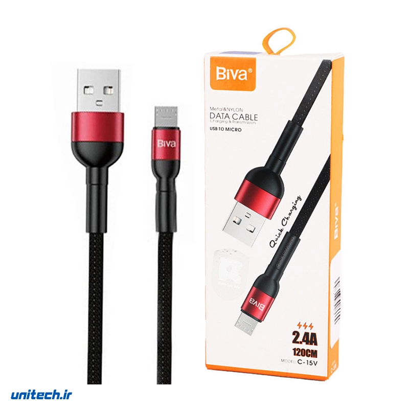 کابل میکرو یو اس بی فست شارژ 2.4 آمپر بیوا C15V طول 1.2 متر2